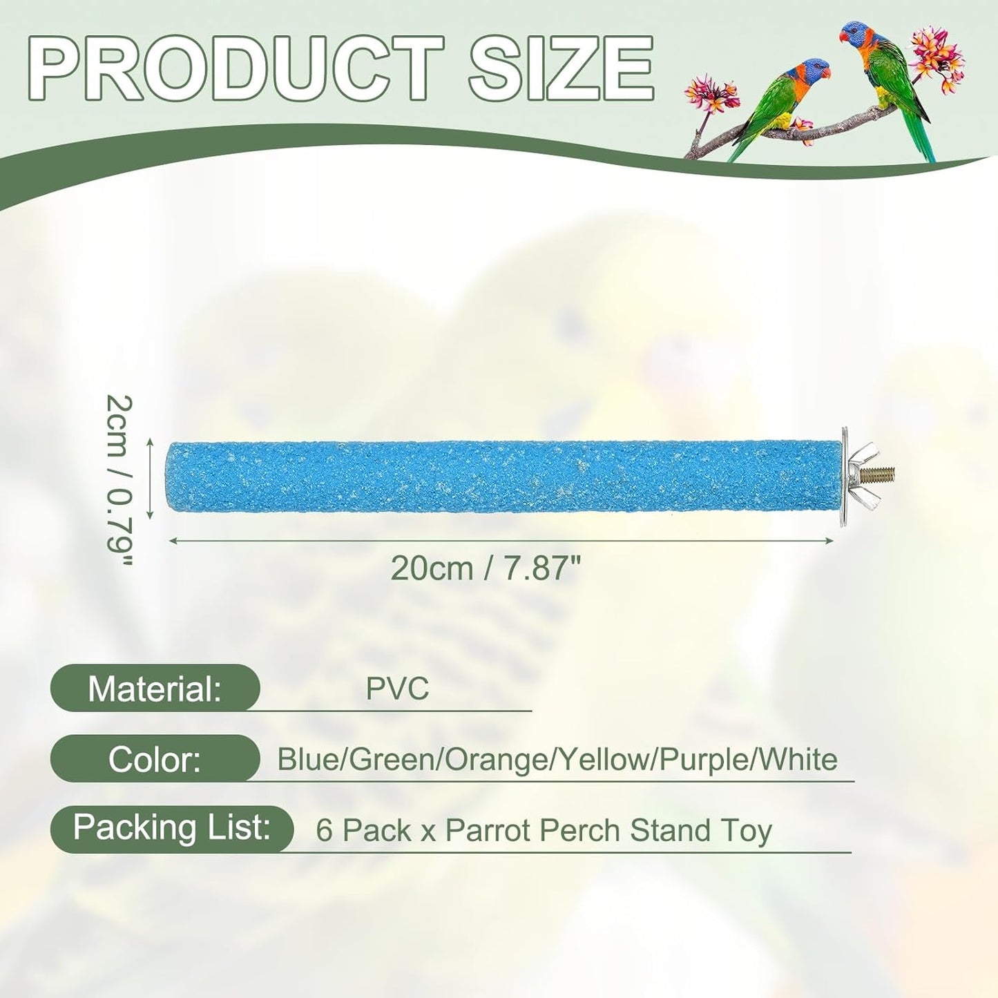 Parrot Perch, Wooden Parrot Perch Stand Toy, Paw Grinding Stick, Bird Cage Accessories, 7.87 x 0.8in (6 Colors, 6 Pcs) Birds Toys Intended for Cage/Parakeets/Conure/Budgie