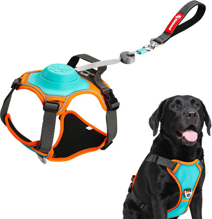 No Pull Dog Harness, 2 in 1 Retractable Harness with Auto-Lock, Reflective Breathable Mesh and Handle, Adjustable Leash Set for Small, Medium,Large Dogs,Cats (Color 1, M)