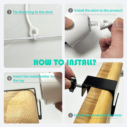 Cat Toys Hanging Door Electric and Moving Ball, Cats Toy Interactive for Indoor for Bored Feather Toys Kitten Rechargeable Door Hanging Automatic Retractable String（White）