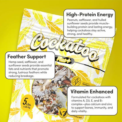 Mycelium Organic Cockatoo Plus Bird Seed (5 LB Bag) | Premium Bird Food for Cockatoos & Parrots | High-Protein, Vitamin-Fortified Daily Nutrition | Skin & Feather Support | Non-GMO, USA Made