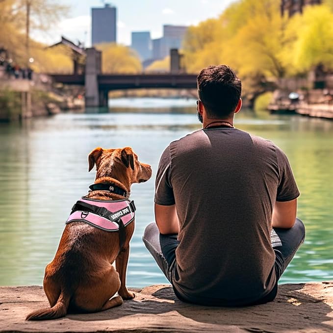 Service Dog Vest, 9 Dog Patches No Pull Dog Harness and Leash Set with Handle,Easy On and Off Pet Vest Harness with Night Safe Reflective Straps for Small Medium Large Breed Dogs