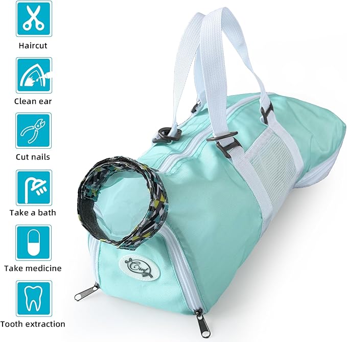 Cinf Cat Nail Clipping Cleaning Grooming Restraint Bag No Scratching Biting for Bathing Nail Trimming Injecting Examining(Mint,M)