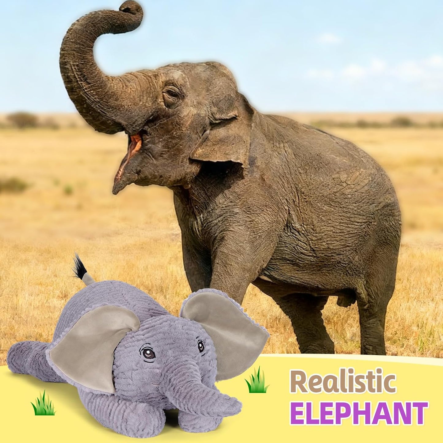 PEACH CAT 25.6 inch 5 lbs Elephant Weighted Stuffed Animals Realistic Elephant Plush Large Plushies Toys Body Pillow Gifts for Kids Adults