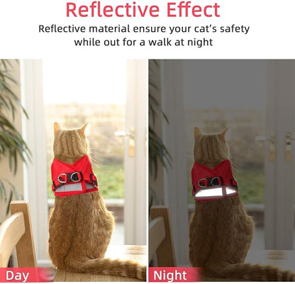 Cat Vest Harness and Small Dog Vest Harness for Walking, All Weather Mesh Harness, Cat Vest Harness with Reflective Strap, Step in Adjustable Harness for Small Cats (Red, XS)