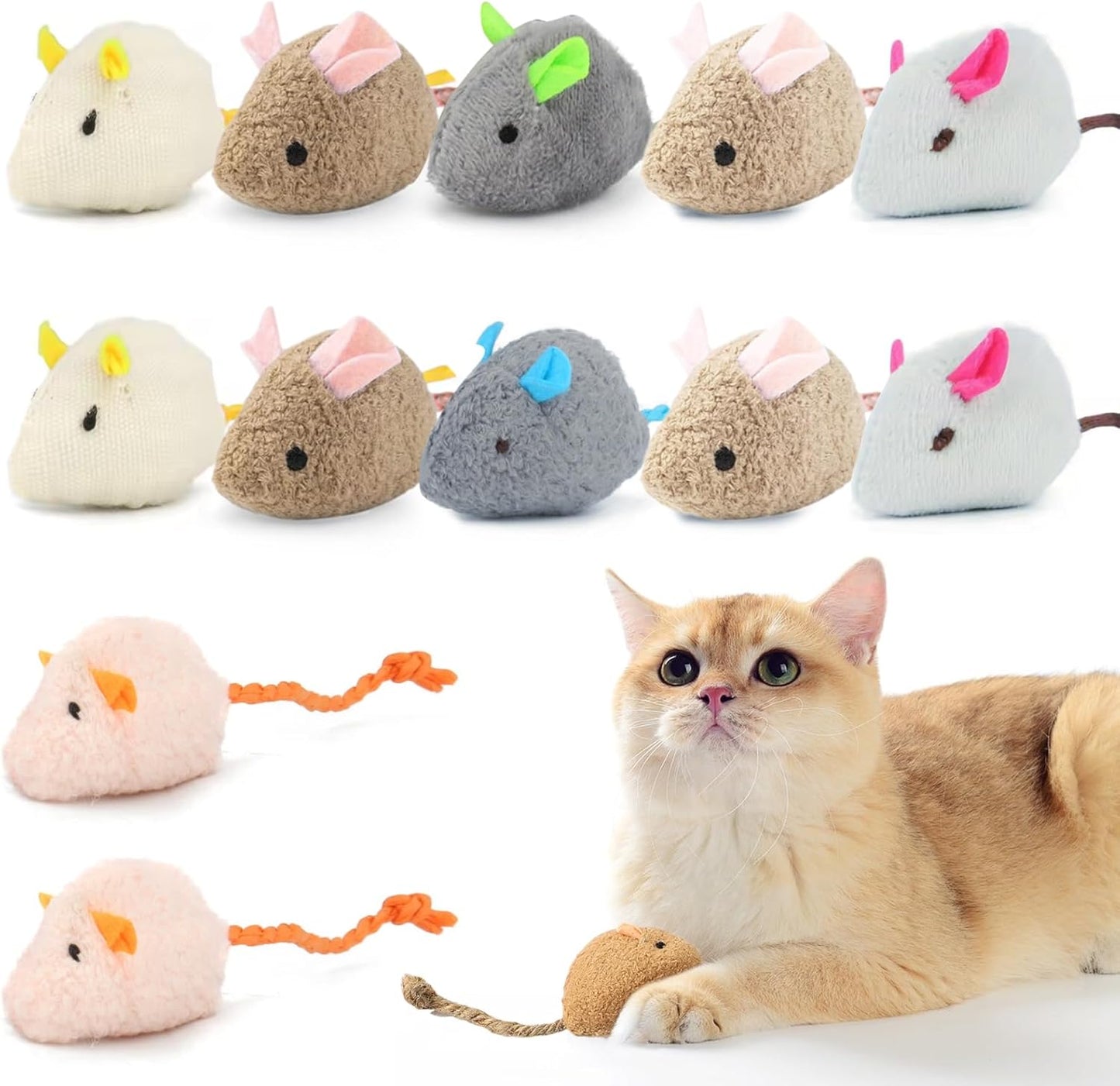12PCS Cat Mouse Toys with Catnip, 2.36” Mouse Toys for Cats, Faux Fur Cat Mice Toys with Plastic Body, Interactive Catnip Toys for Indoor Cats Play Fetch