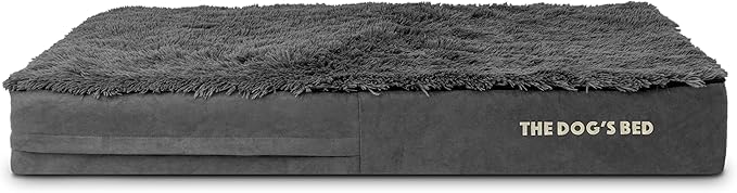 The Dog’s Bed Orthopedic Memory Foam Dog Bed, XL Grey Fur, Pain Relief for Arthritis, Hip & Elbow Dysplasia, Post Surgery, Lameness, Supportive, Calming, Waterproof Washable Cover
