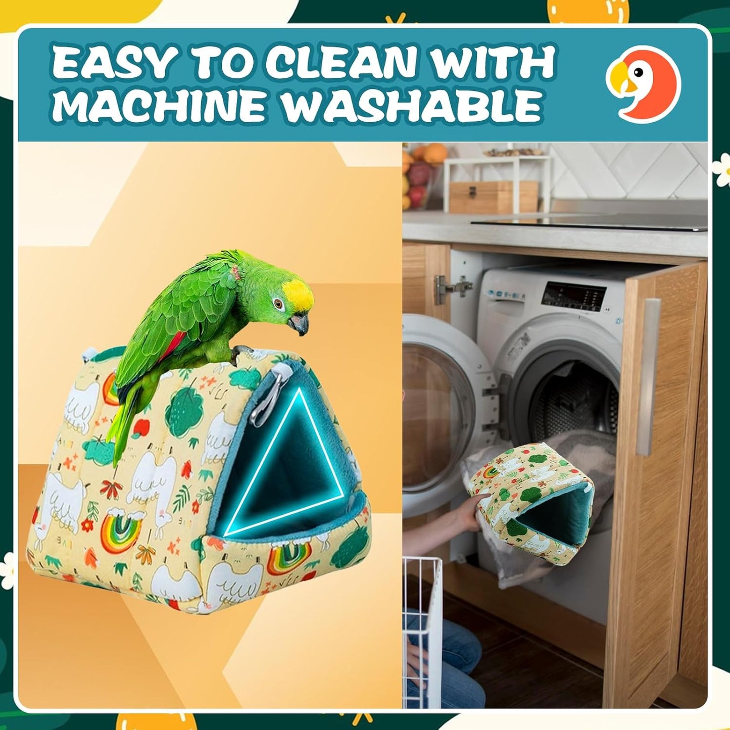 SUSOO Plush Warm Bird Nest House - Hanging Snuggle Bed Velvet Shed Hut Cage Fluffy Hideaway Winter Sleeping Hammock for Parrot Parakeet Conure Cockatiel Budgies Lovebird (Green, M)