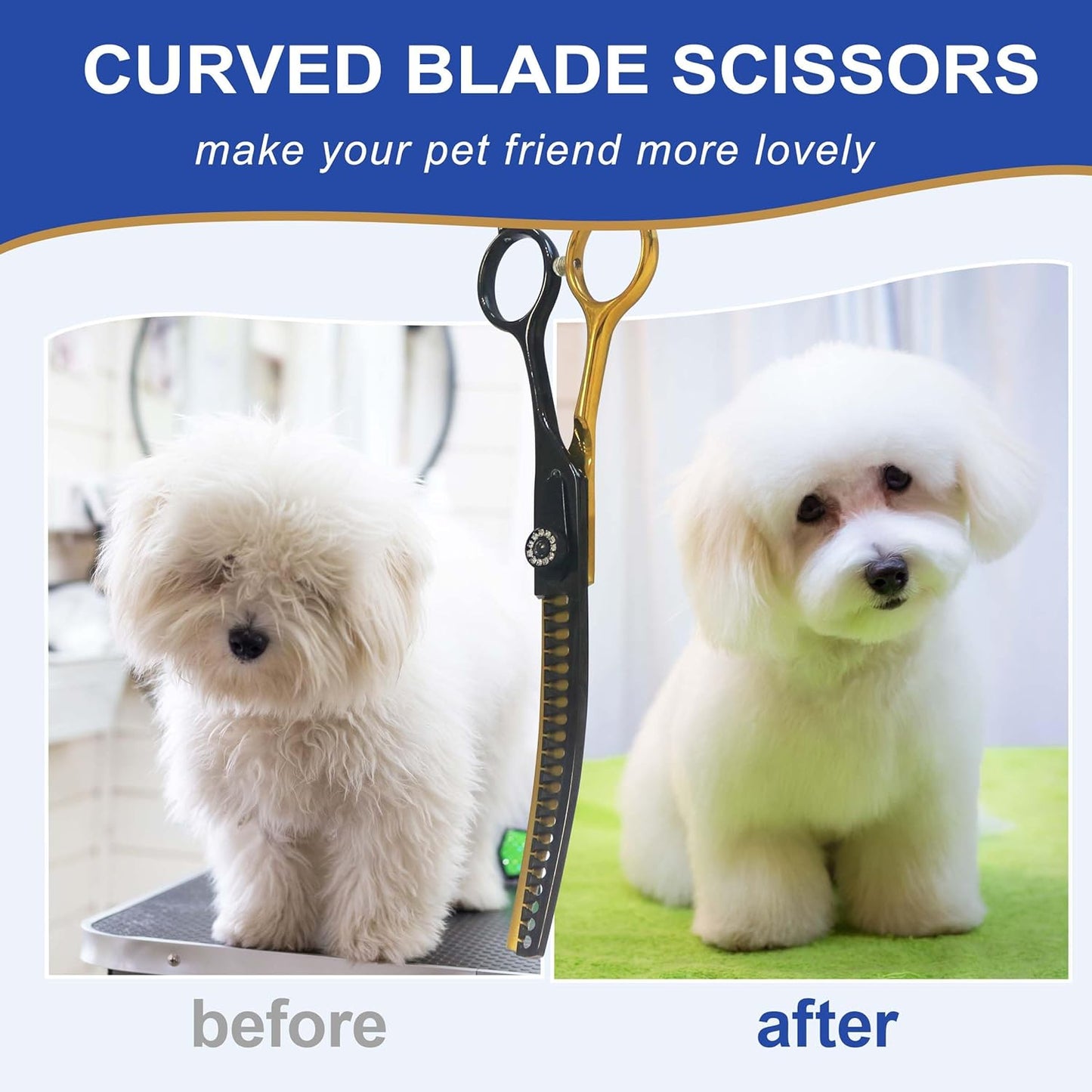 7" Curved Thinner Dog Scissor, Curved Chunker Scissors, 21 Teeth, 40% Thinning Rate, Professional Pet Shear for Groomer, Ergonomic Dog Grooming Scissor, Dogs Shear for Grooming