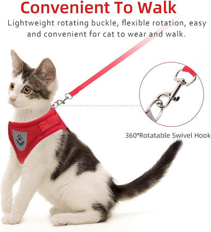 Cat Vest Harness and Small Dog Vest Harness for Walking, All Weather Mesh Harness, Cat Vest Harness with Reflective Strap, Step in Adjustable Harness for Small Cats (Red, XS)