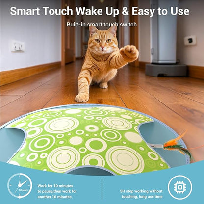 Interactive Cat Toy, 2-in-1 Automatic Cat Toys with Hide/Seek Mode, Moving Concealed Feathers, Two Speed Adjustable & Smart Touch Wake Up - Kitten Play for Indoor Cats (Green)