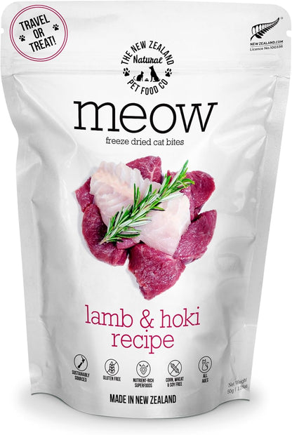 The New Zealand Natural Pet Food Co Meow Freeze Dried Cat Food - Lamb & Hoki Recipe, High Protein Treats, Meals & Toppers, Dry Cat Food,1.76 oz