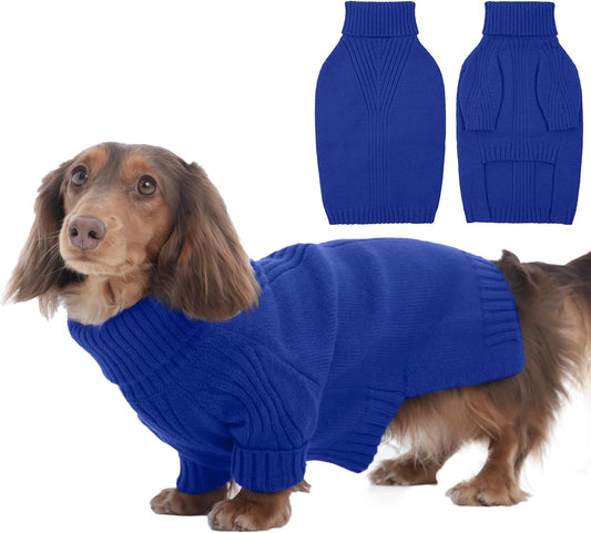 IECOii Dachshund Sweater,Turtleneck Dog Sweater for Small Medium Dogs Girl,Stretchy & Breathable,Warm Knitted Pullover Coat,High Neck Knitwear for Cold Weather Indoor & Outdoor Wear (Royal Blue, M)