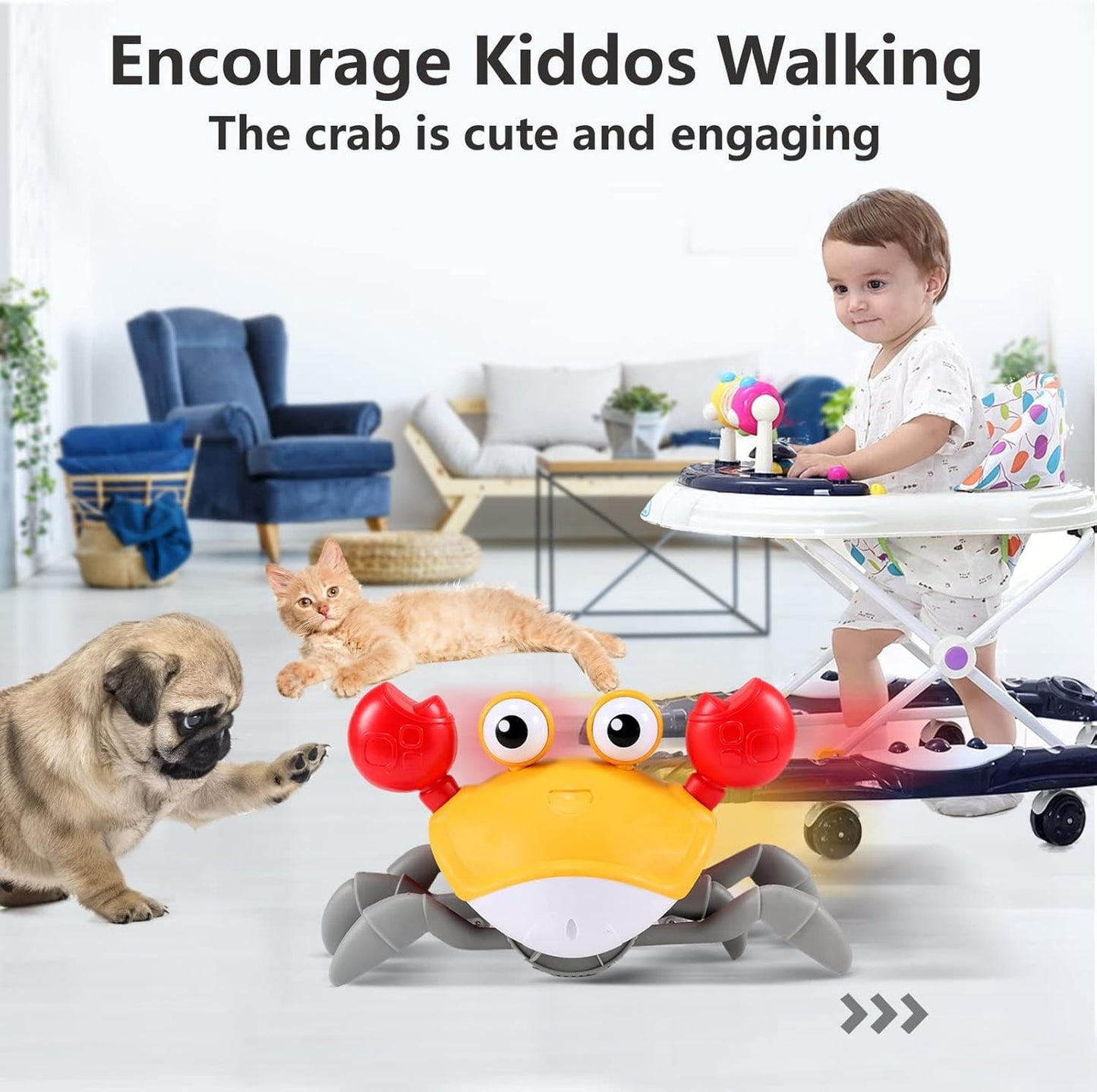 Crawling Crab Baby Toy Gifts: Tummy Time Toys Walking Dancing Cute Essentials Electric Induction Sensory Stuff Moving Babies Crabs with Light Up Music for Toddler Boys Girls Items Interaction Gadgets