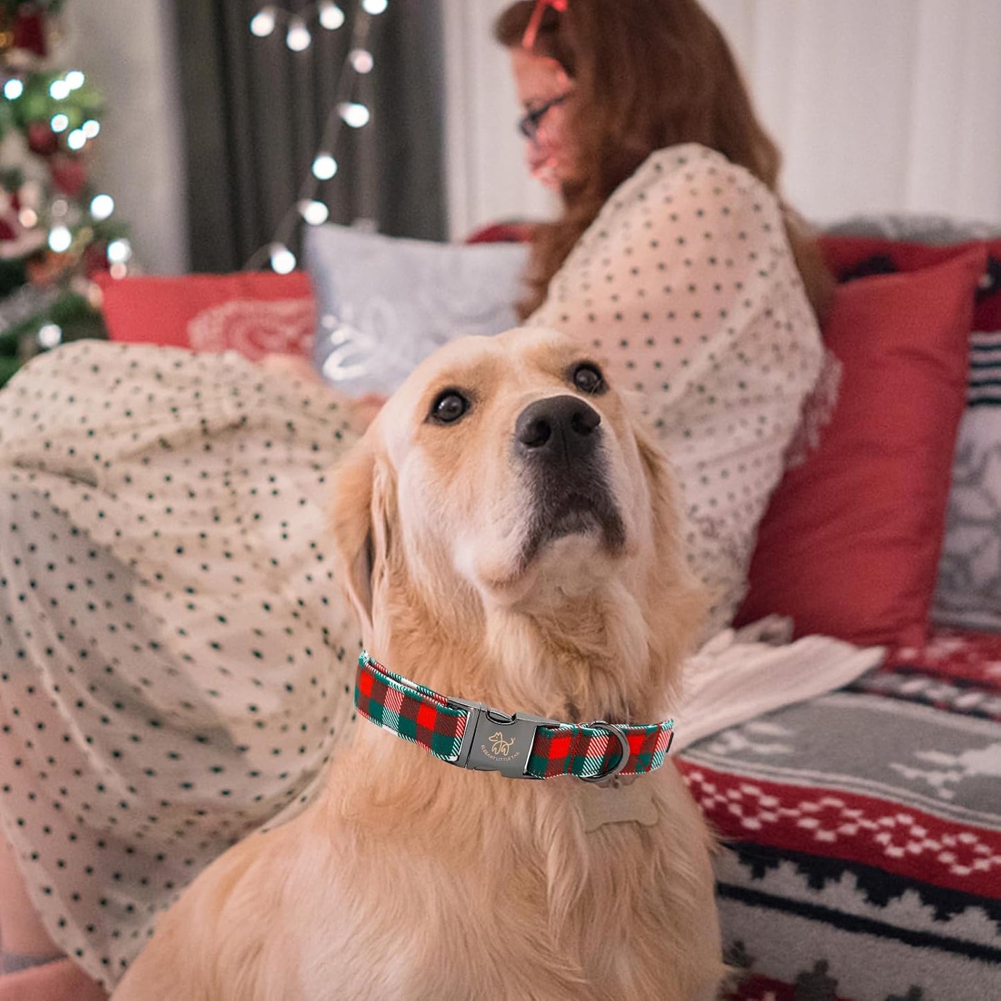 Elegant little tail Dog Collar, Christmas Gingerbread Man Print Pink Pet Collar Cute Dog Collars Male or Female Pet Gift Adjustable Dog Collar for Medium Dogs