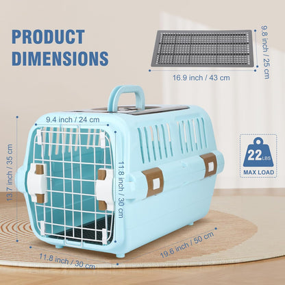 Hard-Sided Plastic Dog and Cat Kennel,Two-Door Pet Carrier, Plastic Wire Door, Top or Front Loading,Pets up to 22LBS,Fully Breathable, Perfect for Traveling/Hiking/Camping/Veterinary Visits