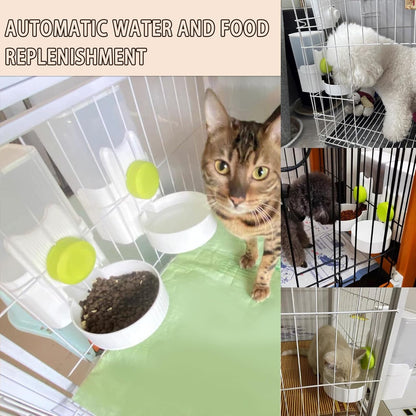 kathson Hanging Automatic Pet Food and Water Dispenser,Gravity Auto Rabbit Feeder for Cage,Guinea Pig Feeder and Waterer Set,Cat Food Bowl Dog Feeding Station for Bunny,Ferret,Chinchilla (Green)