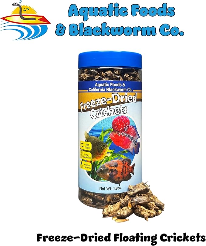 Aquatic Foods Inc. Crickets, Freeze Dried Crickets for Large Tropical Fish, Monster Fish, Reptiles, Turtles, Tortoises, Frogs, Hamsters, Birds, Rodents 1.0oz Canister