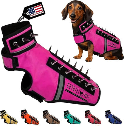 CoyoteVest SpikeVest Dog Harness Vest for Small Dogs, Reflective Dog Vest with Spikes to Shield Your pet from Coyotes, Raptor and Animal Attacks, Anti Hawk Vest, Made in USA (XXS-Pink)