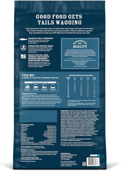 Amazon Brand - Wag Dry Dog Food Salmon & Sweet Potato, Grain Free 24 lb Bag