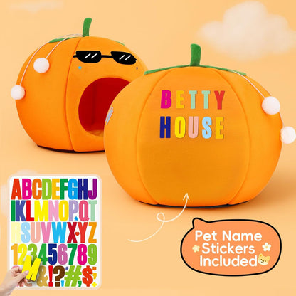 Cute Cat Beds for Indoor Cats, Small Dog Beds, Soft Washable Pet Beds for Kitten and Puppy, Funny Orange Cat Cave, 19 Inches