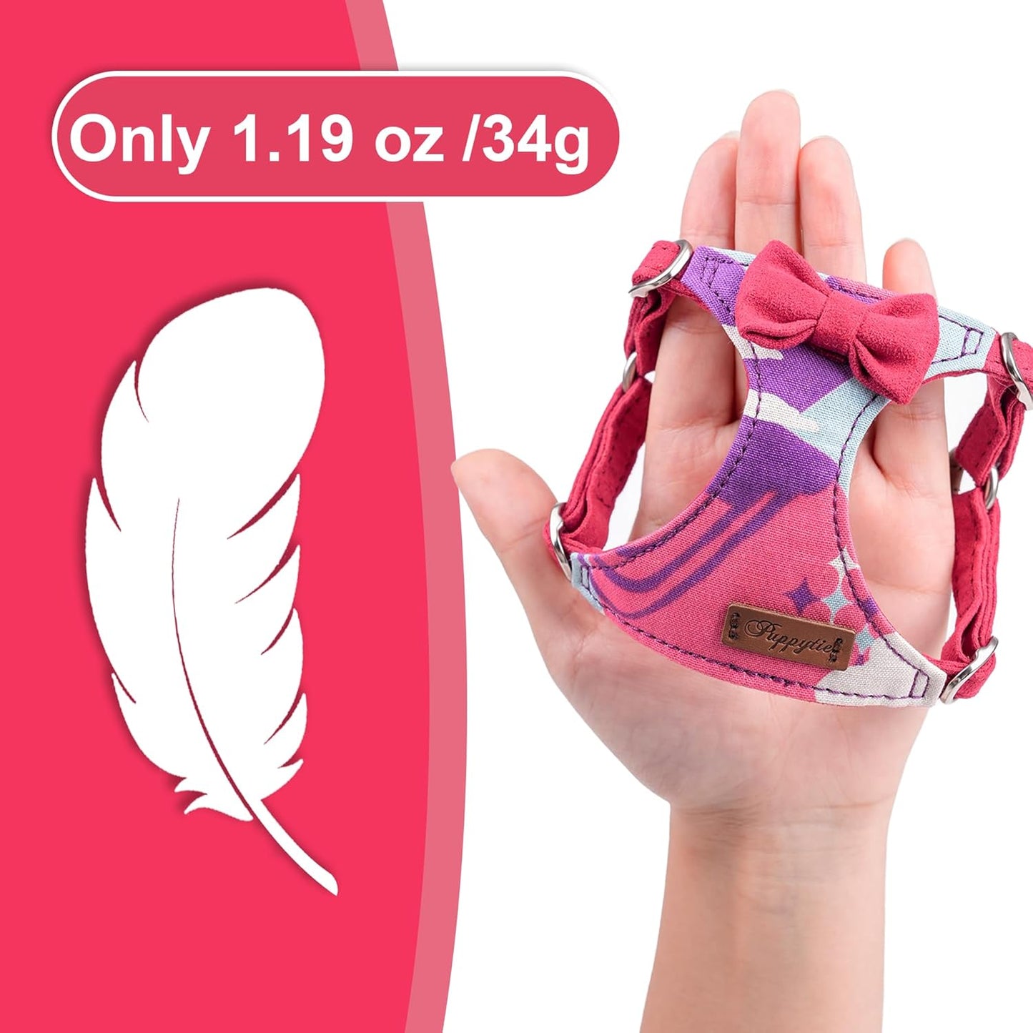 Puppytie No Pull xs Dog Harness with Multifunction Dog Leash,Soft Adjustable No Choke Escape Proof Pet Harness Vest,Suede Bow Wine red,XS