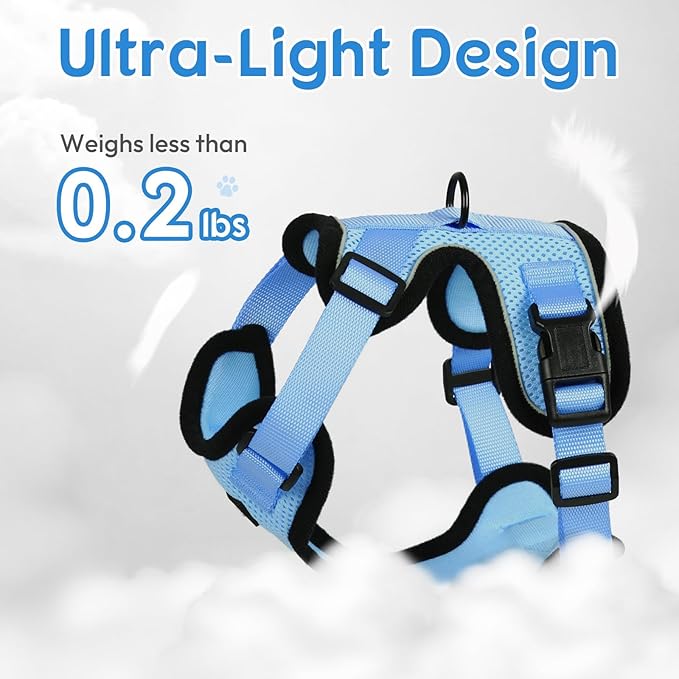Dooradar Cat Harness and Leash Set, Escape Proof Safe Adjustable Kitten Vest Harnesses for Walking, Easy Control Soft Breathable Mesh Jacket with Reflective Strips for Cats, Light Blue, S