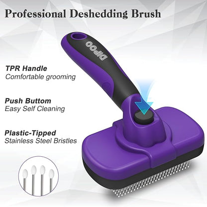 Self Cleaning Cat & Dog Grooming Brush - Skin Friendly Deshedding Hair Brush for Haired Dogs & Puppies, Purple
