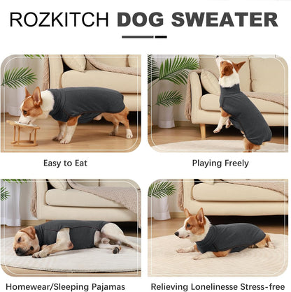 ROZKITCH Soft Dog Sweater Pullover Pajamas, Pet Windproof Warm Cold Weather Jacket Vest Cozy Jumpsuit Apparel Outfit Clothes for Walking Hiking Travel Sleep Black M