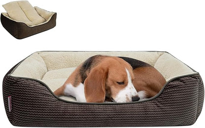Miguel Dog Bed with Removable Cushion/Pillow for Medium Small Dogs, Washable Pet Bed with Side Easy to Wash Puppy Bed, Large Rectangle Cat Bed for Indoor Cat with Anti-Slip Bottom, Brown 30 Inch