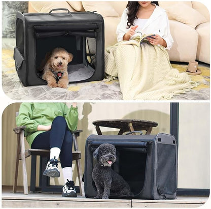 Dog Car Carrier Light Weight, 24×17.7×20.5in Dog Carrier for Cars Easy to Assemble, Dog Cars Crate Portable and Breathable, Foldable Pet Carrier for Outing, Dogs Travel Crate with Curtain Dark Gray