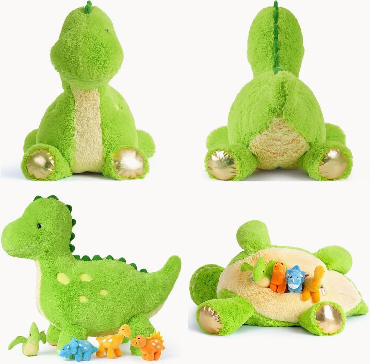 Tezituor Cute Dinosaur Stuffed Animal with 4 Baby,Dinosaurs Plush Toys,Mommy Dinosaurs,3 Baby, Large Dino Plushies Gifts for Girls Boys Kids Christmas Easter Birthday Children's Day, Green