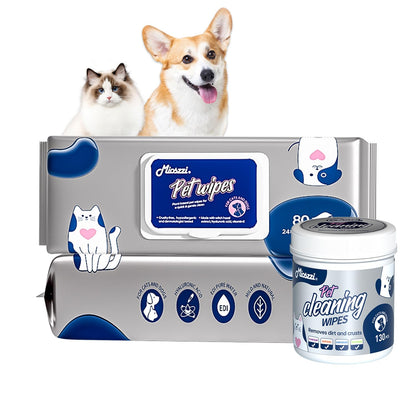 MIOSSZI 290 Pcs Pet Cleaning Deodorizing Wipes Kit for Dogs & Cats Daily Cleaning Paws, Face Tear Stain & Full Body & Sensitive Skin, Gentle & Unscented, Hypoallergenic Ingredients Pet Grooming Wipes