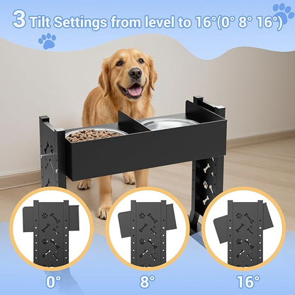 Elevated Dog Bowls for Large and Medium Dogs,(22 inch Tall), 8 Height Adjustable Tilted Raised Dog Bowl Stand with 2 Stainless Steel 1.3L(44oz) Bowls, Tall Pet Feeding Station for Large Breed Dogs