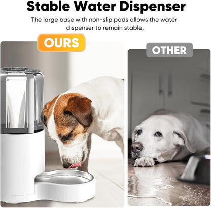 7L Automatic Dog Water Dispenser Bowl, Gravity Pet Water Dispenser with Stainless Steel Bowl, No Spilling Large Capacity Water Feeder for Dogs Cats (7L Without Filter Black)