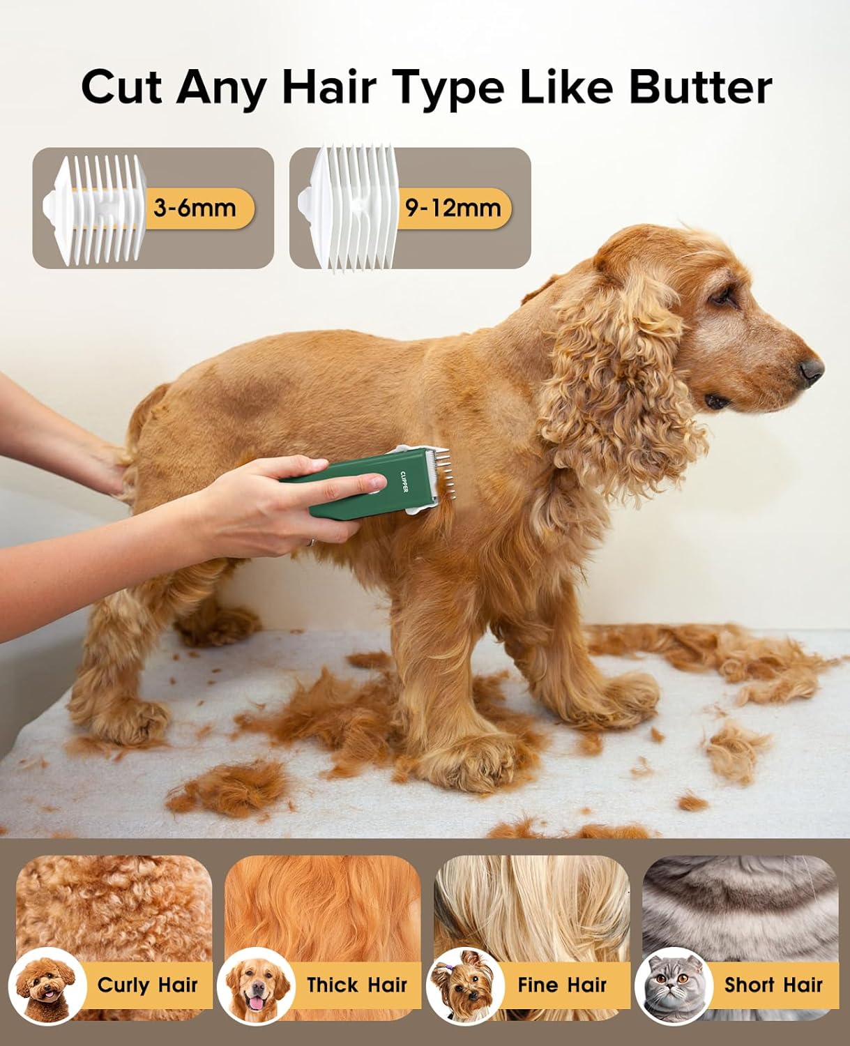 Pet Clippers for Dog Hair Grooming Low Noise, Rechargeable Cordless Cat Shaver with Ceramic Blade,Portable Pet Hair Trimmer for Matted & Long Hair