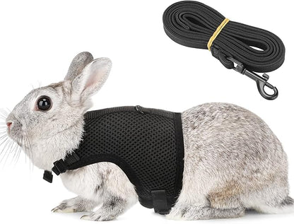 PETTOM Bunny Rabbit Harness with Stretchy Leash Cute Adjustable Buckle Breathable Mesh Vest for Kitten Small Pets Walking (Black,XL)