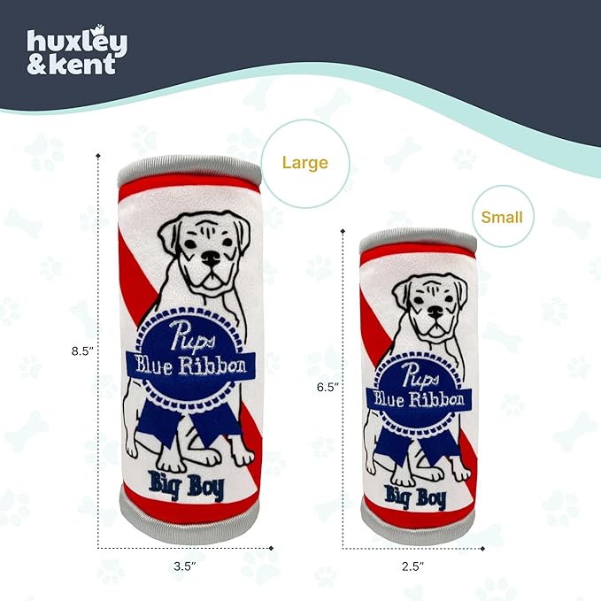 Huxley & Kent Funny Dog Toy w/Squeaker – Power Plush Squeaky Dog Toys for Small, Medium & Large Dogs – Soft Stuffed Animal for Indoor Play & Fetch - Pups Blue Ribbon, Small