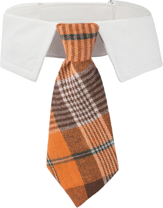 ADOGGYGO Fall Dog Necktie Pet Tuxedo Halloween Thanksgiving Dog Neck Tie Collar with Orange Plaid Tie for Large Dogs Pets (Large, Orange)