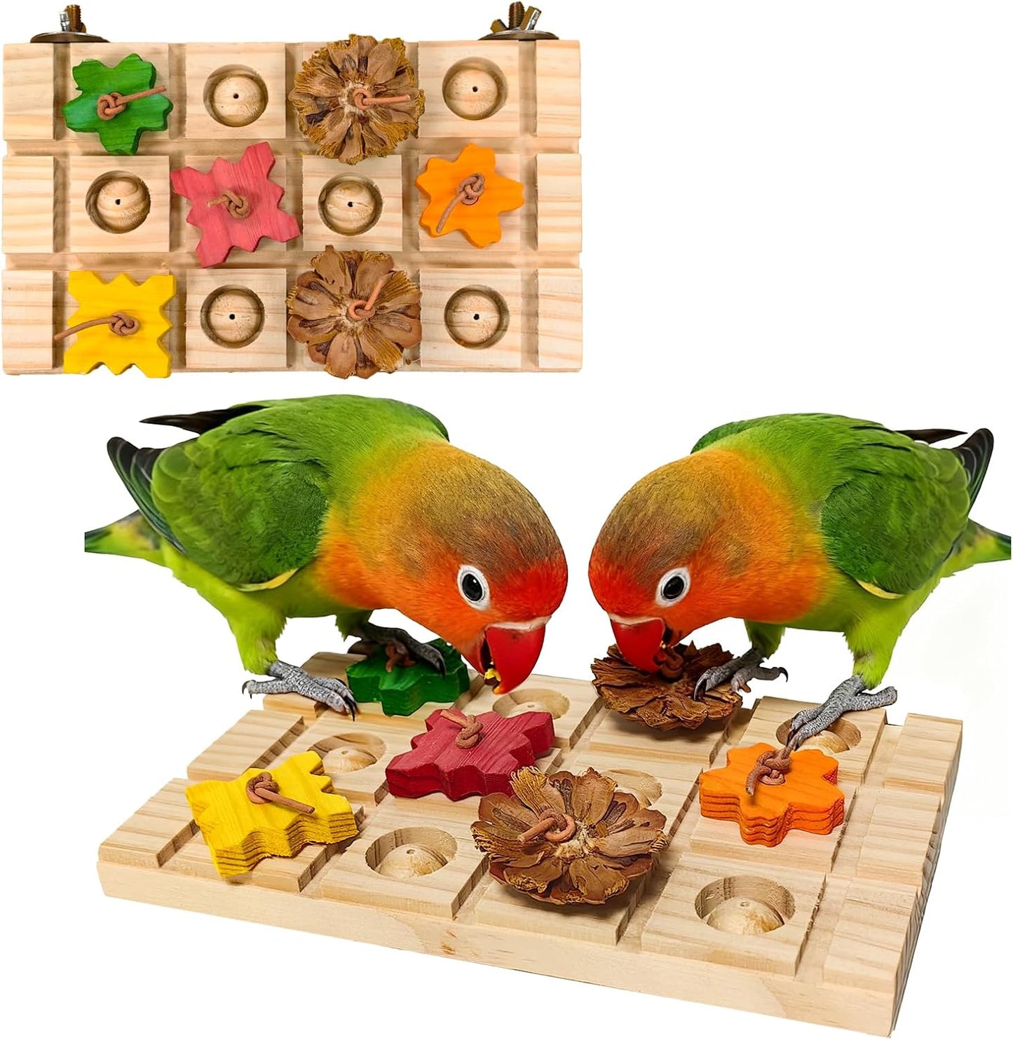 Bird Perch Stand Platform,Natural Wooden Perch Toys Playground Cage for Lovebirds, Small Parakeets, Conures, Budgies, Finches Conure Cockatiel (Medium)