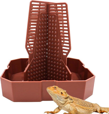 Bearded Dragon Tank Accessories, Lizard Feeder, Reptile Food Cup, Dubia Roaches Organizer with Column for Prey to Climb and Move, Food Bowl for Bearded Dragon, Gecko, Frog