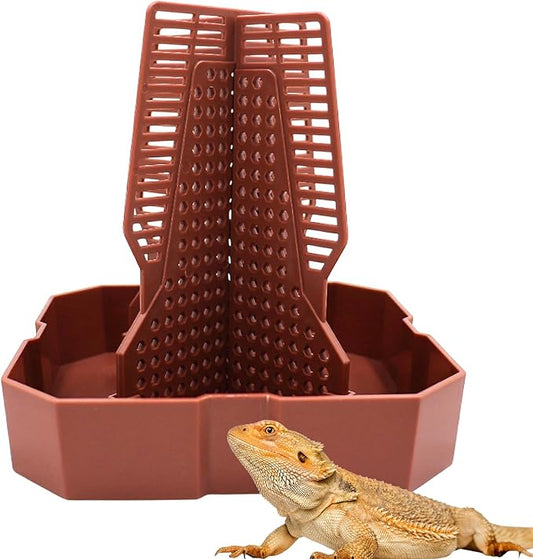 Bearded Dragon Tank Accessories, Lizard Feeder, Reptile Food Cup, Dubia Roaches Organizer with Column for Prey to Climb and Move, Food Bowl for Bearded Dragon, Gecko, Frog