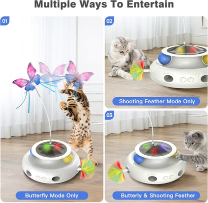 Automatic Interactive Cat Toys for Indoor Cats & Bored Adults - Kitten Toys with Fluttering Butterfly, Ambush Feather & Track Balls - Exercise & Stimulation for Playful Cats (Beige)