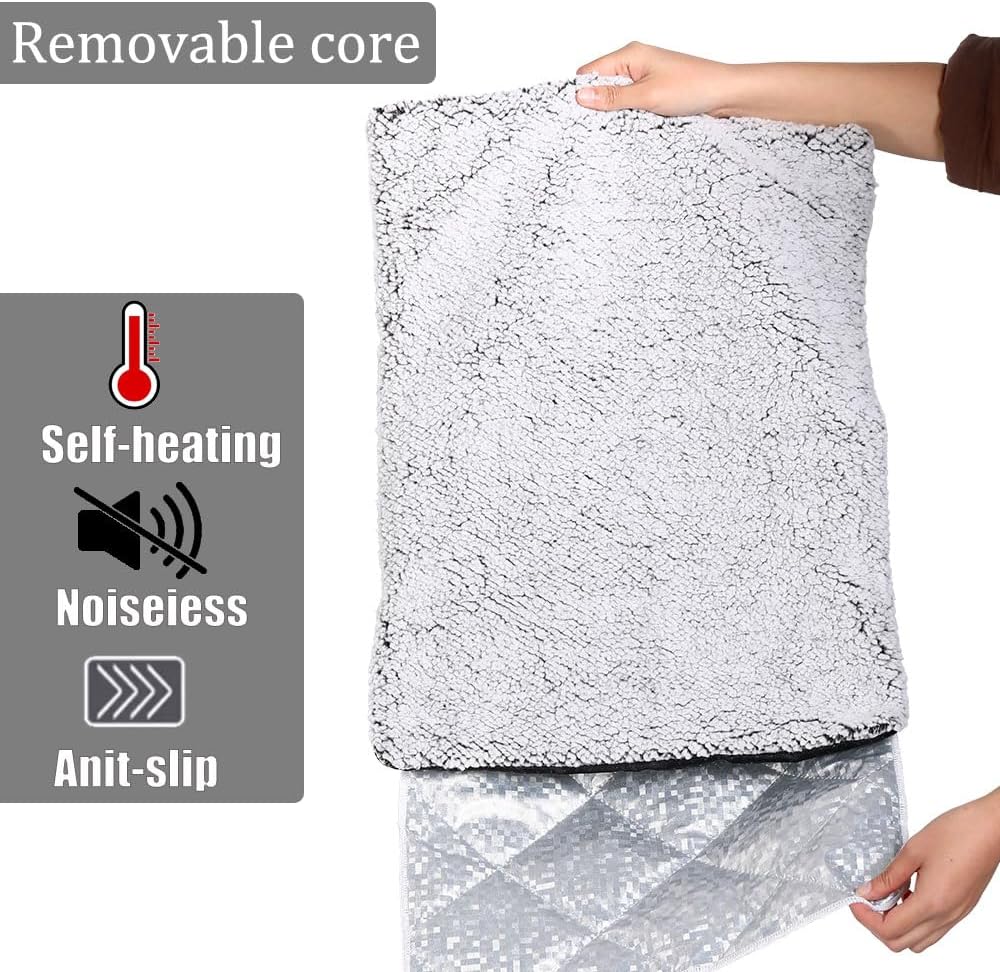 Heated Cat Bed Self Warming Cat Bed Advanced Extra Warm Thermal Pet Pad for Indoor Outdoor Pets with Removable Cover Non-Slip Bottom Washable Non Electric Self Heating Cat Dog Mat Brown 27.5*45.3inch