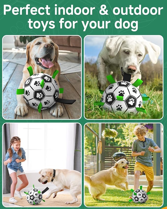 QDAN Soccer Ball with Straps - Durable Giant Dogs Balls, Outdoor, Herding, Floating, Birthday (10 Inch)