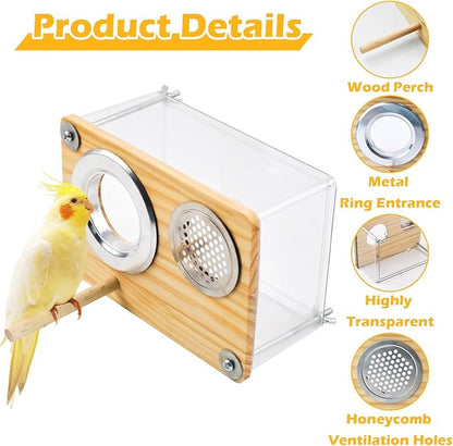Bird Nesting Box for Window,Transparent Parakeet Nest Breeding Box Parrot Breeding Mating Box Bird Nest Box House Cage Accessories with Wood Perch for Parakeet Budgie Conure Parrot