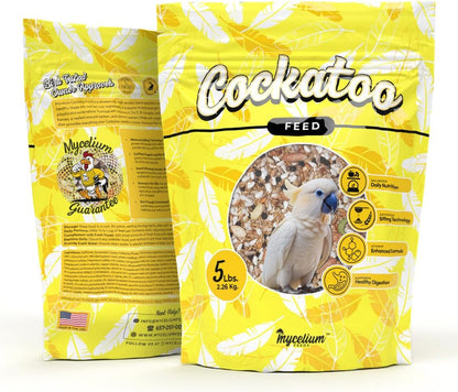 Mycelium Organic Cockatoo Bird Seed (5 LB Bag) | High-Protein Bird Food with Seeds, Pellets & Kibble | Supports Feather Health, Energy & Digestion | Non-GMO, USA-Grown