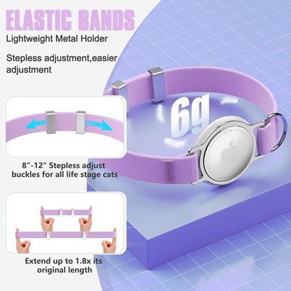 AirTag Cat Collar, Ultra Elastic Cat Tracker Collar, Airtag Holder Compatible with Apple Air Tag, [Lightweight & Scratch Resistant] Adjustable Stepless GPS Pet Collar for Cats Kittens, Purple