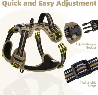 PUPTECK No Pull Tactical Dog Harness Medium Sized, Adjustable Reflective Dog Harness with Handle Easy Control, Comfortable Soft Padded Pet Vest Harness for Medium Dogs, Camouflage M