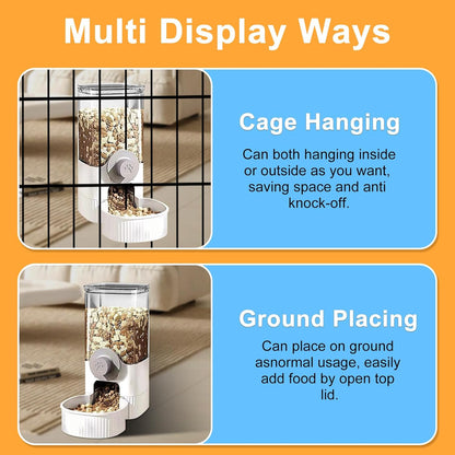 Auto Gravity Food Dispenser for Cage Hanging, 41OZ Capacity Hanging Automatic Pet Cage Feeder, Food Bowl for Cats Dogs Rabbit Ferret Chinchilla Bird Hedgehog Guinea Pig (White)