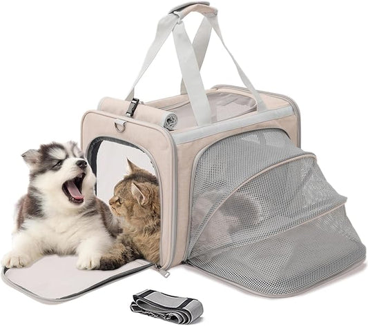 Small Dogs Carrier Airline Approved Soft Cat Carriers Stylish Expandable Pets Carriers Puppies Kitties Cage,Ventilated,Rabbit Bunny Small Animals Travel Outdoor Khaki Color